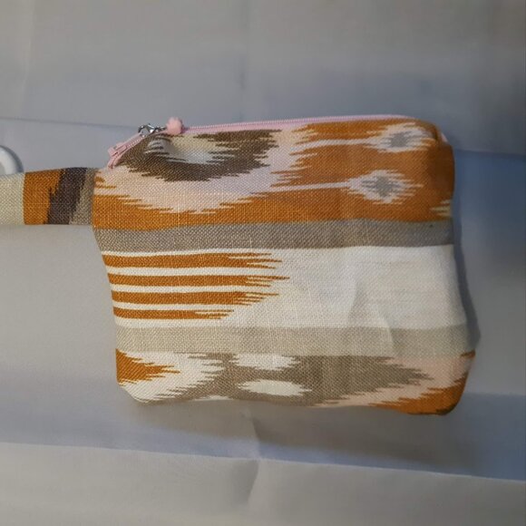 New Aztec Clutch travel Hanging make-up bag Mustard Pink 6" Wristlet Coin Purse - Picture 3 of 6